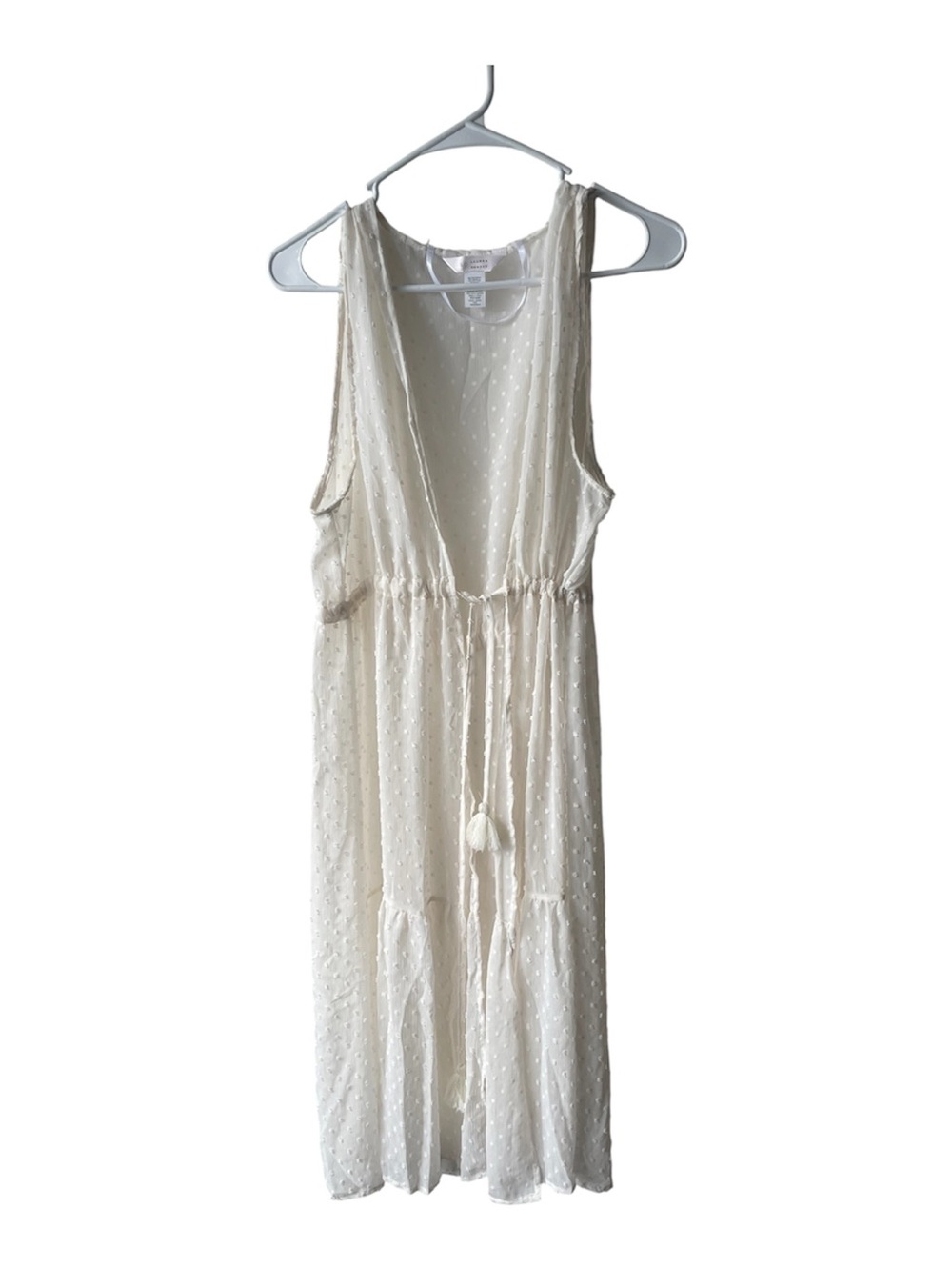 LC Lauren Conrad Cream Swiss-Dot Swim Coverup with Tassel Waist